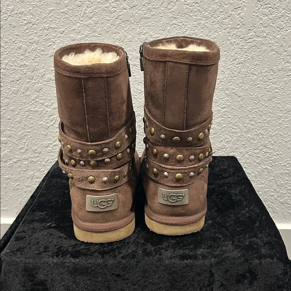 UGG Brown Suede Studded Shearling-Lined Winter Boots - Picture 4 of 7